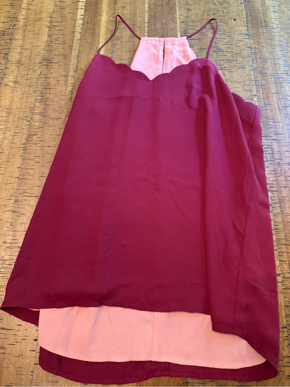 Express Medium Burgundy and Blush Scallop-Edge Tank Top